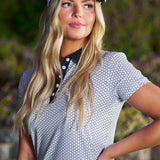Woman wearing Black Clover Live Lucky premium clover hat in white.